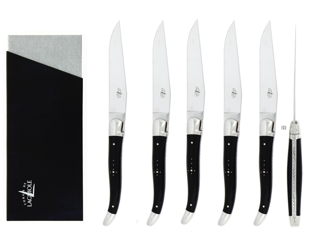 Forge de Laguiole Steakmesser 6er Set - schwarzes Horn 