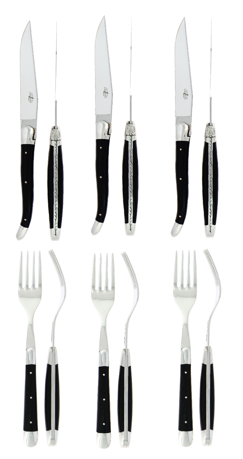 Forge de Laguiole Steakbesteck 12 teiliges Set - Acryl Schwarz