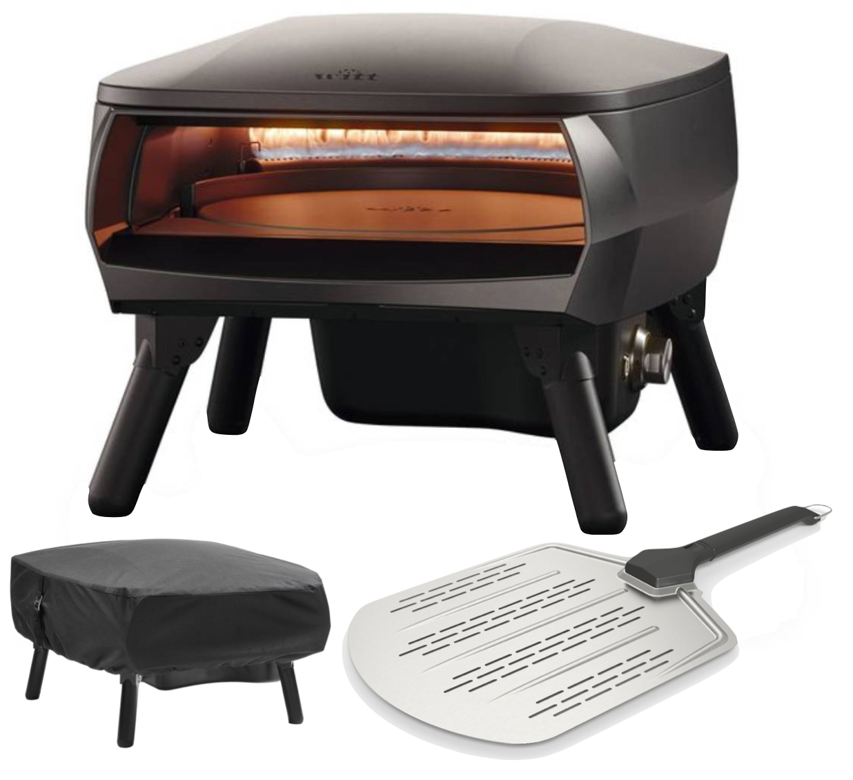 Witt Piccolo Rotante Pizzaofen matt schwarz Set mit Pizzaschieber & Abdeckhaube