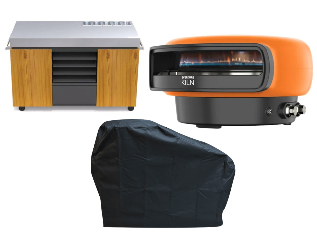 Everdure KILN Pizzaofen 2 Brenner rotierend terracotta mit Pizza Station und Abdeckhaube