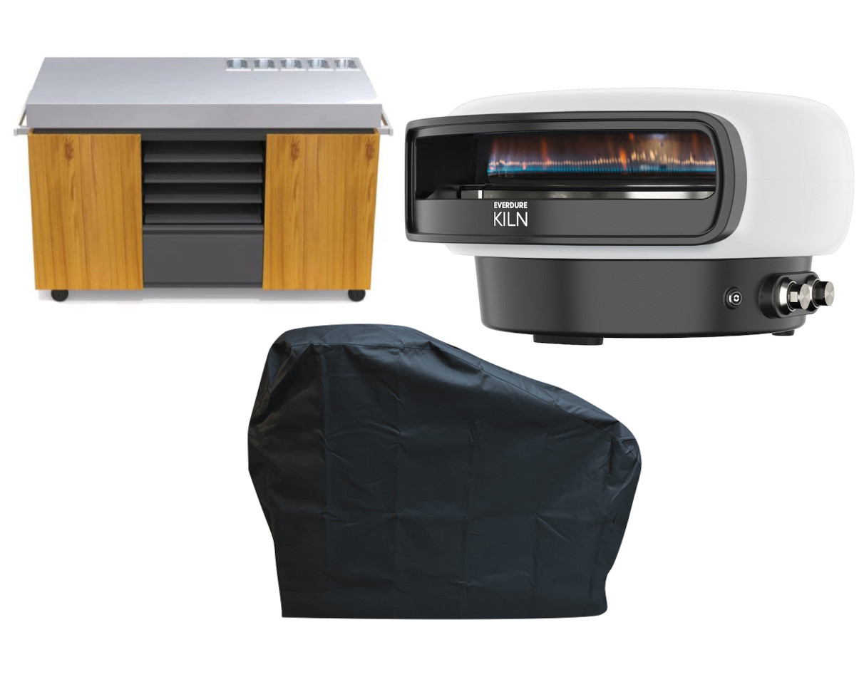 Everdure KILN Pizzaofen 2 Brenner rotierend Stone mit Pizza Station und Abdeckhaube