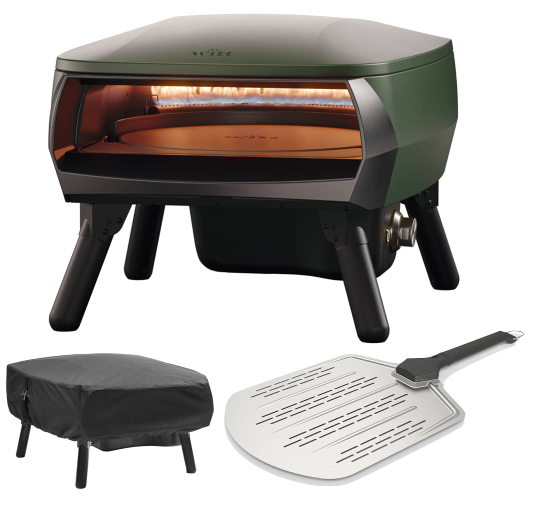 Witt Piccolo Rotante Pizzaofen matt dunkelgrün Set mit Pizzaschieber & Abdeckhaube